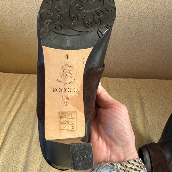 Brighton Rococo Brown Leather and Suede Mules With Tortoise Shell Trim - Picture 7 of 11